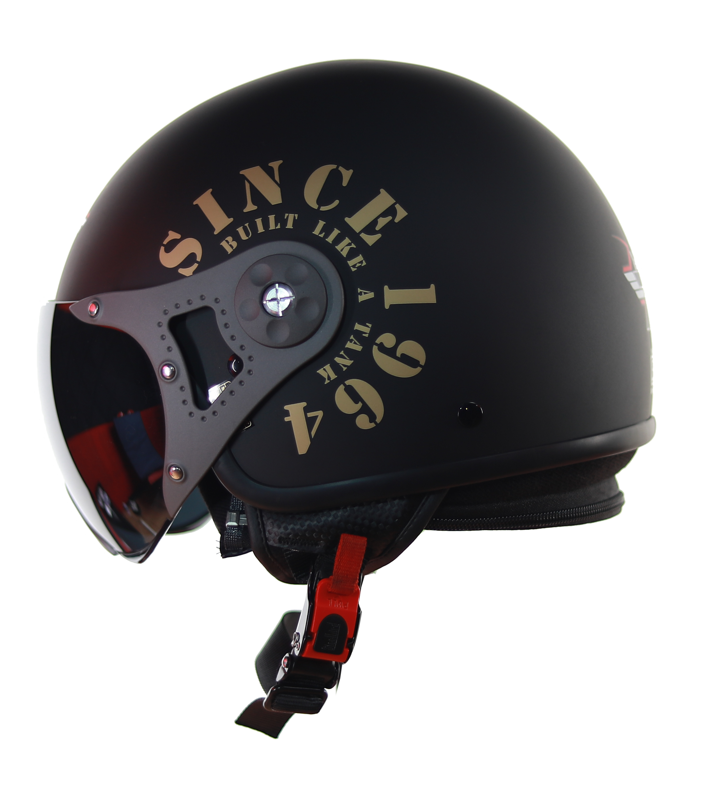 Steelbird SB-27 7Wings Tank Open Face Graphic Helmet (Matt Black Gold With Smoke Visor)